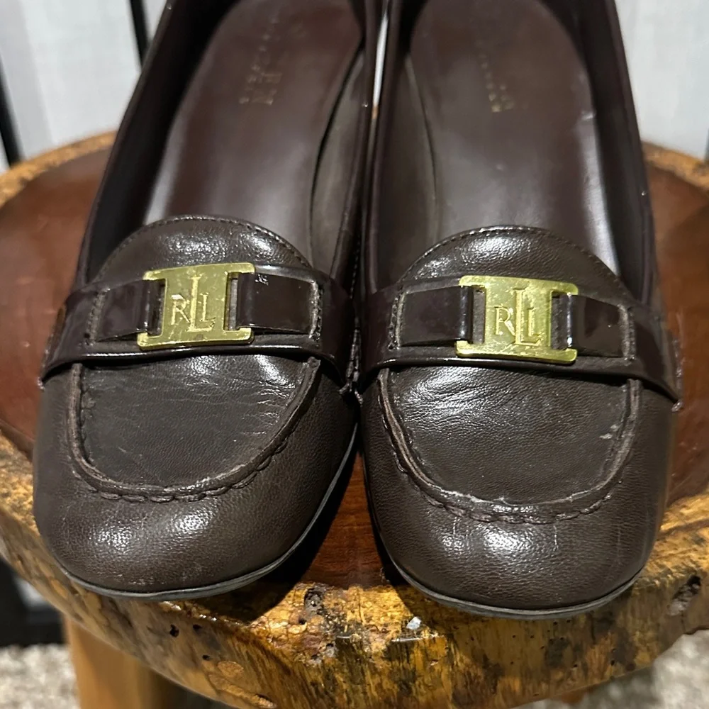 Ralph Lauren Vintage Chocolate Leather Heeled Loafers Size 7.5 - Picture 2 of 11